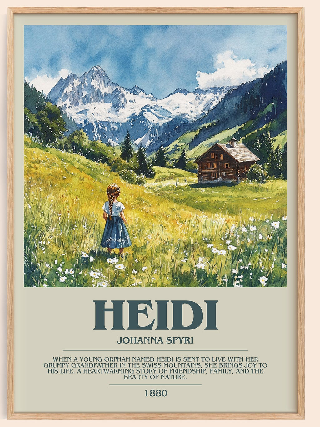 Heidi bookish book poster by Johanna Spyri – framed literary art print