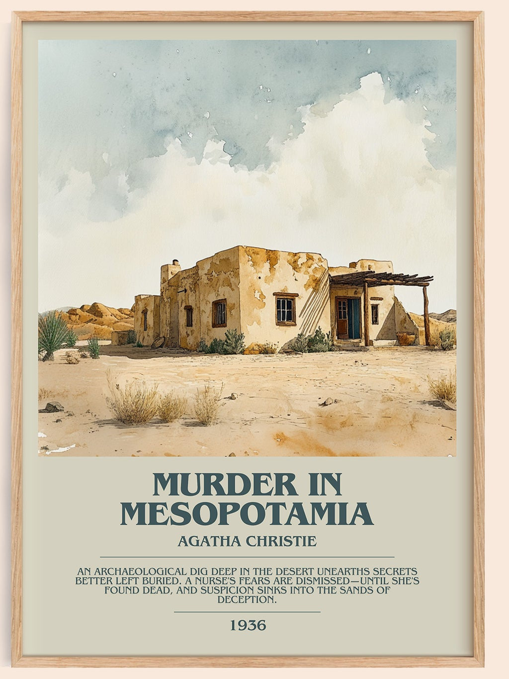 Murder in Mesopotamia bookish book poster by Agatha Christie – framed literary art print