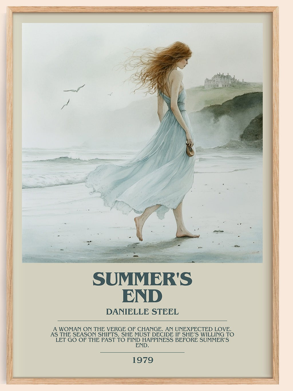 Summer's End bookish book poster by Danielle Steel – framed literary art print