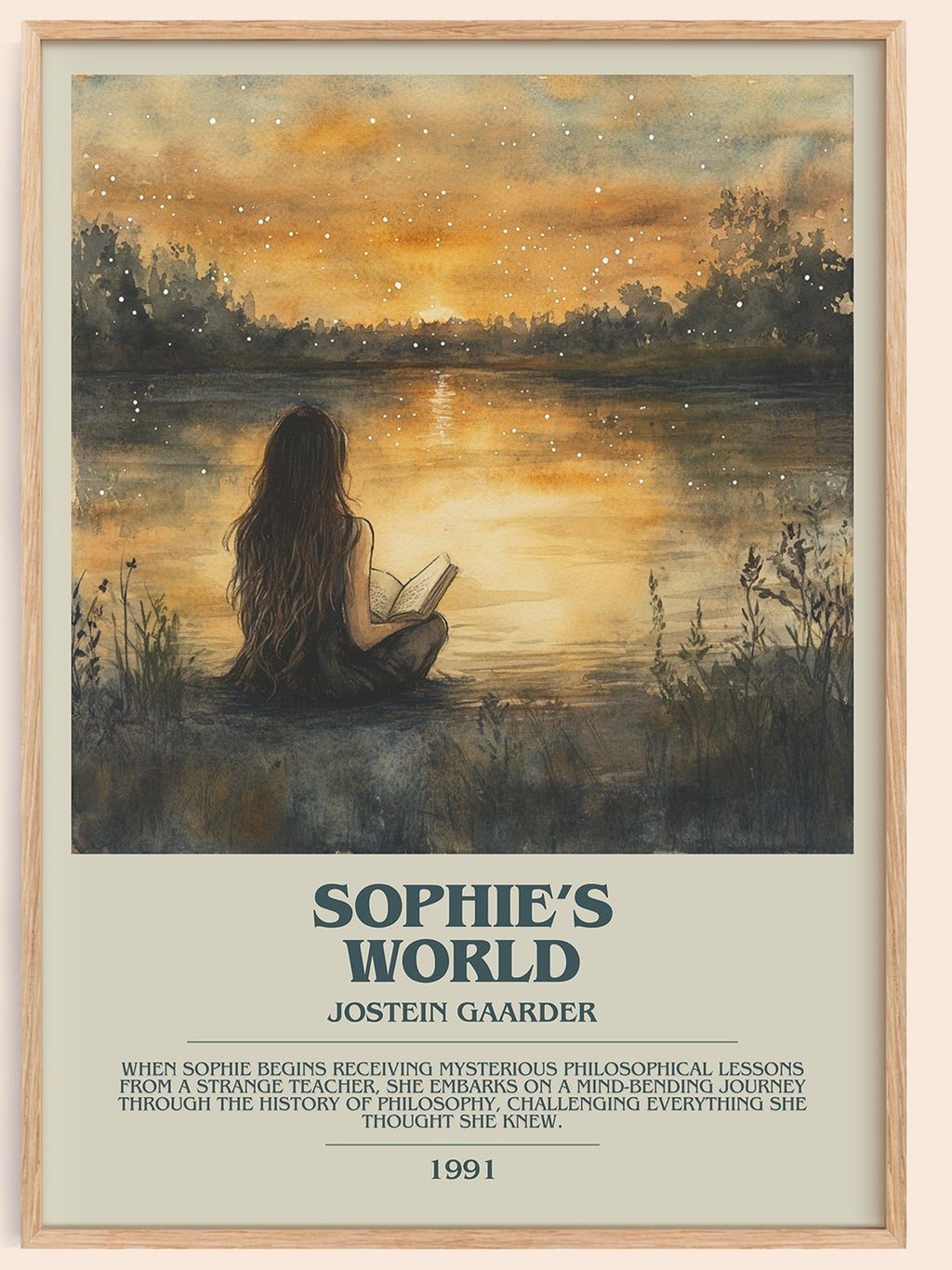 Sophie's World bookish book poster by Jostein Gaarder – framed literary art print