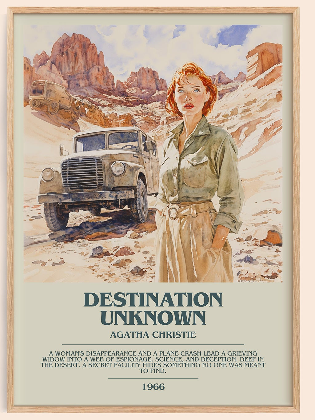 Destination Unknown bookish book poster by Agatha Christie – framed literary art print