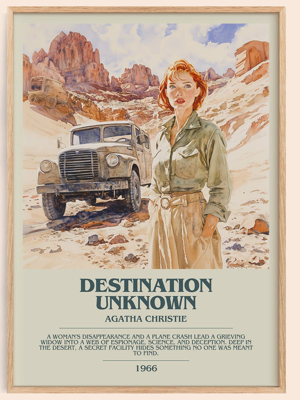 Destination Unknown bookish book poster by Agatha Christie – framed literary art print