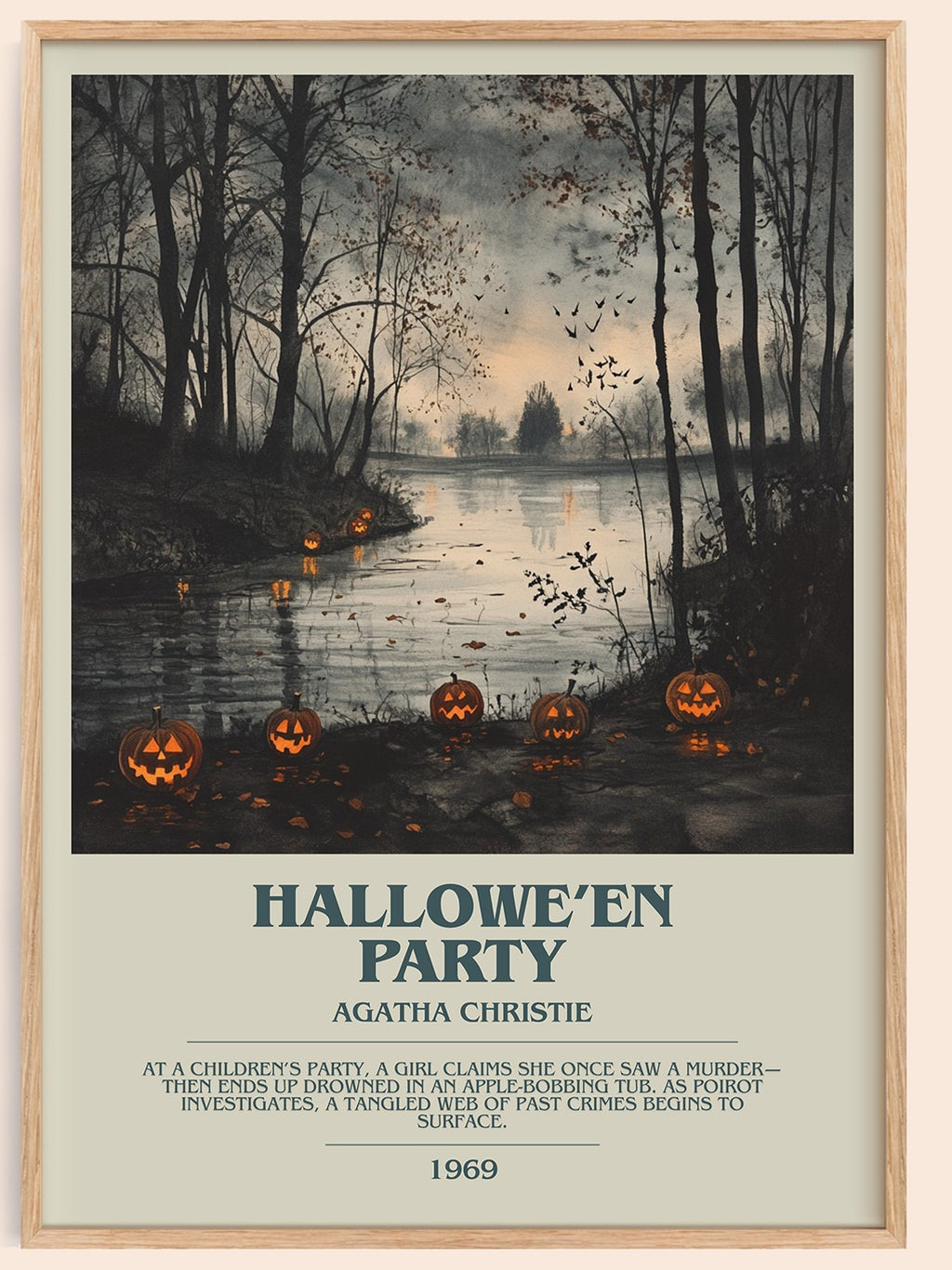 Hallowe'en Party bookish book poster by Agatha Christie – framed literary art print
