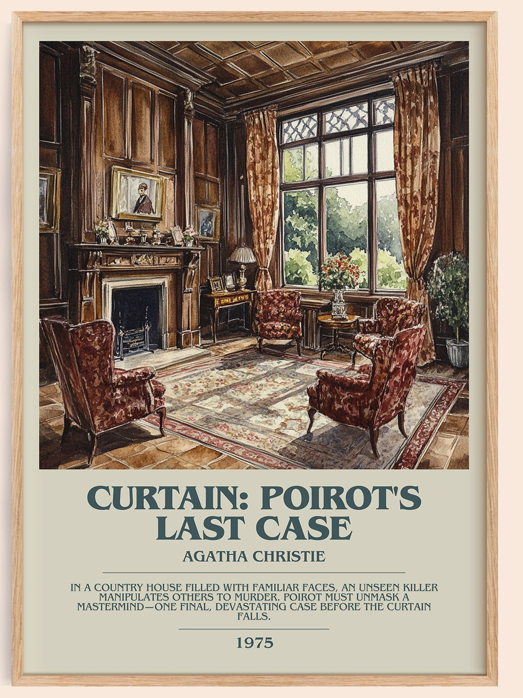 Curtain: Poirot's Last Case bookish book poster by Agatha Christie – framed literary art print