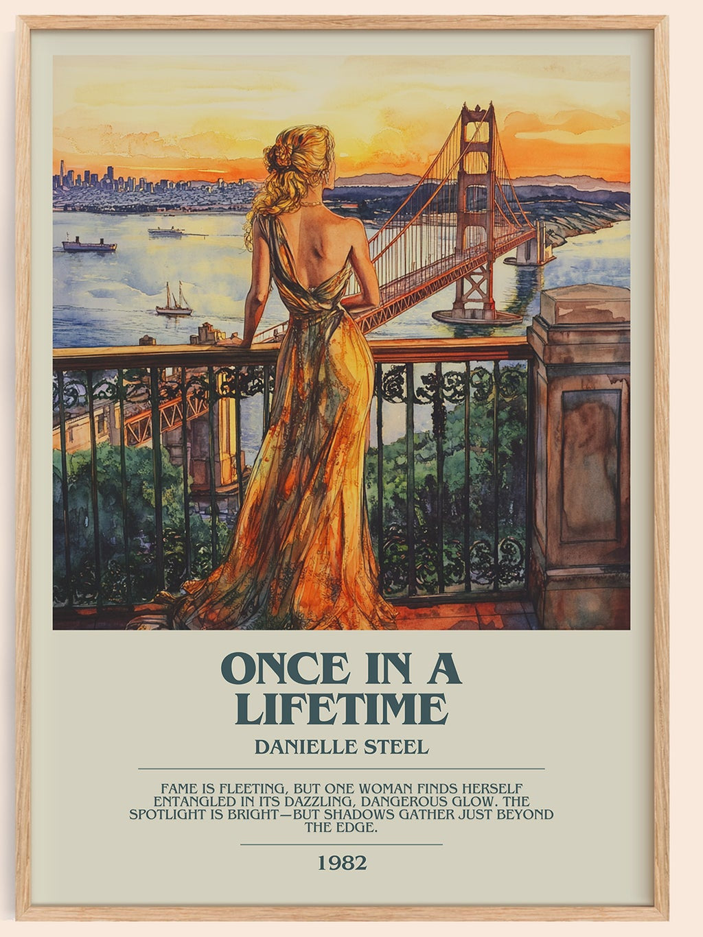 Once in a Lifetime bookish book poster by Danielle Steel – framed literary art print