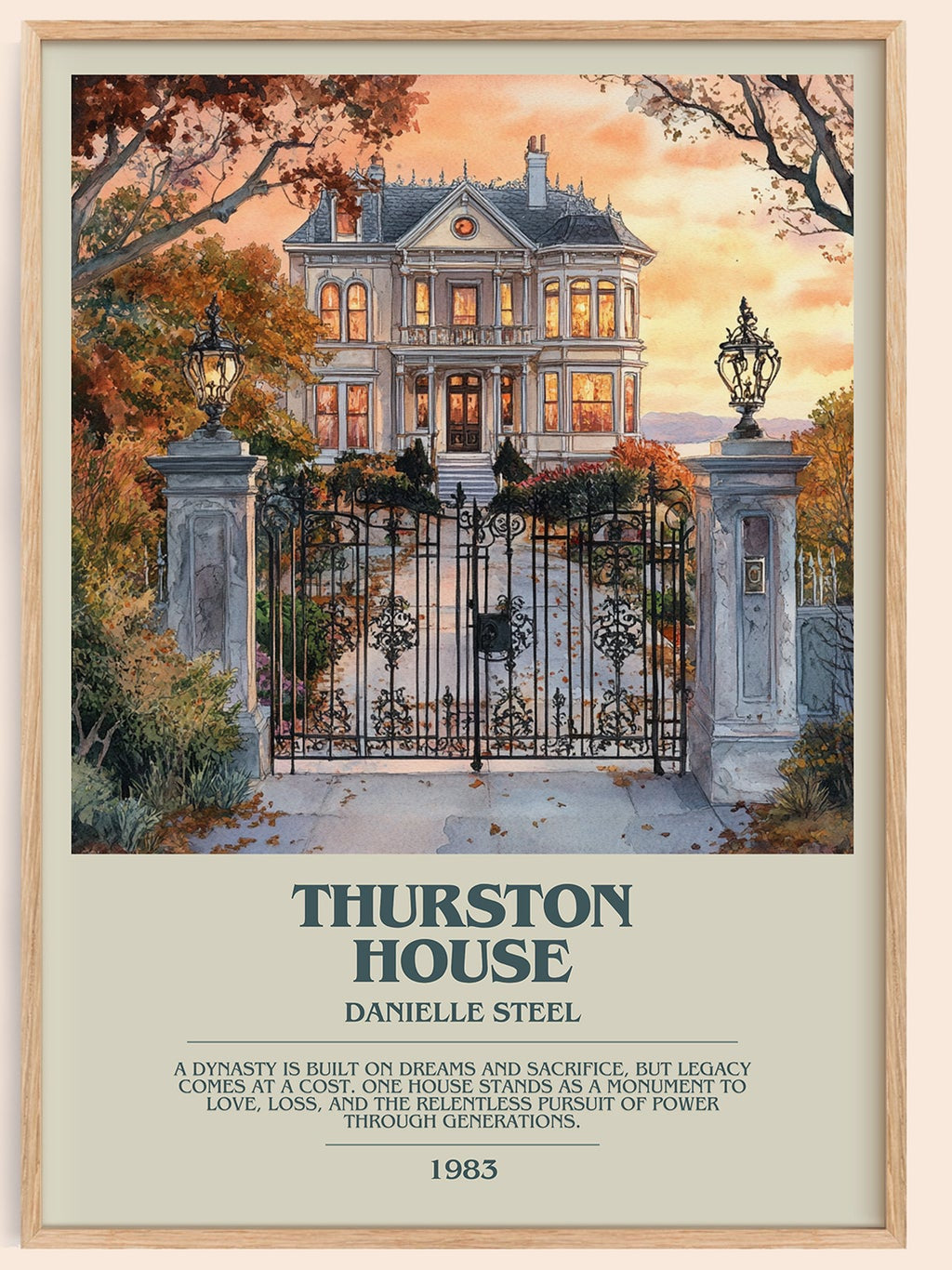 Thurston House bookish book poster by Danielle Steel – framed literary art print