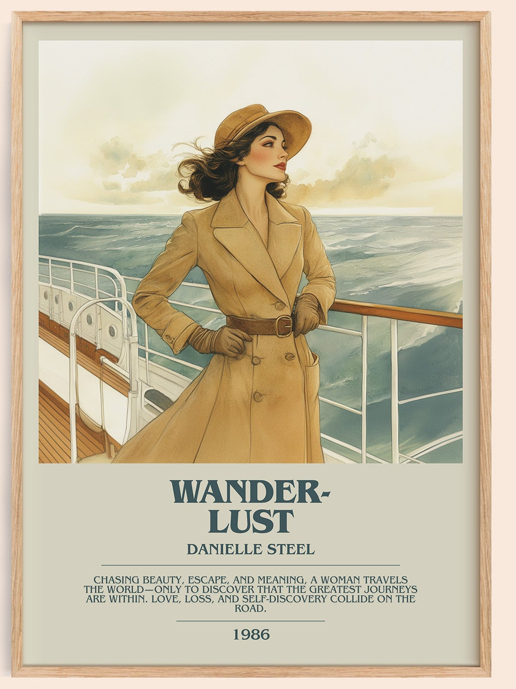 Wanderlust bookish book poster by Danielle Steel – framed literary art print