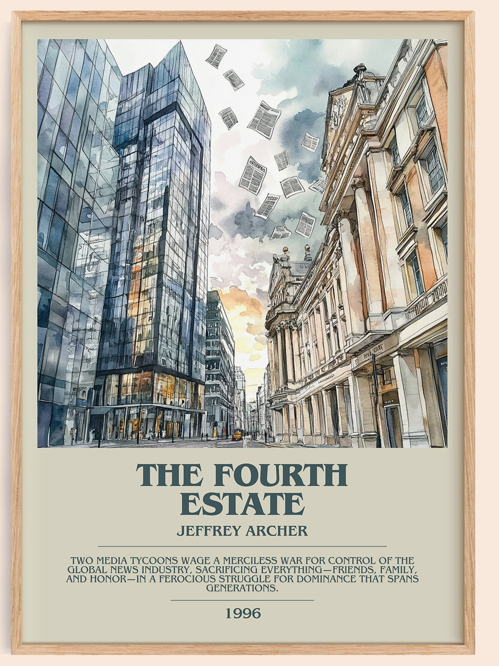 The Fourth Estate bookish book poster by Jeffrey Archer – framed literary art print