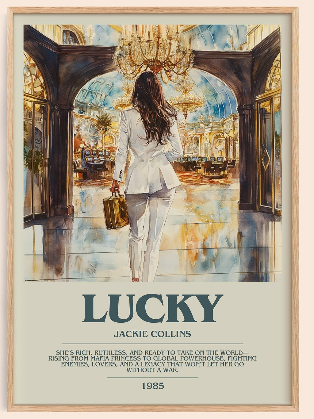 Lucky bookish book poster by Jackie Collins – framed literary art print
