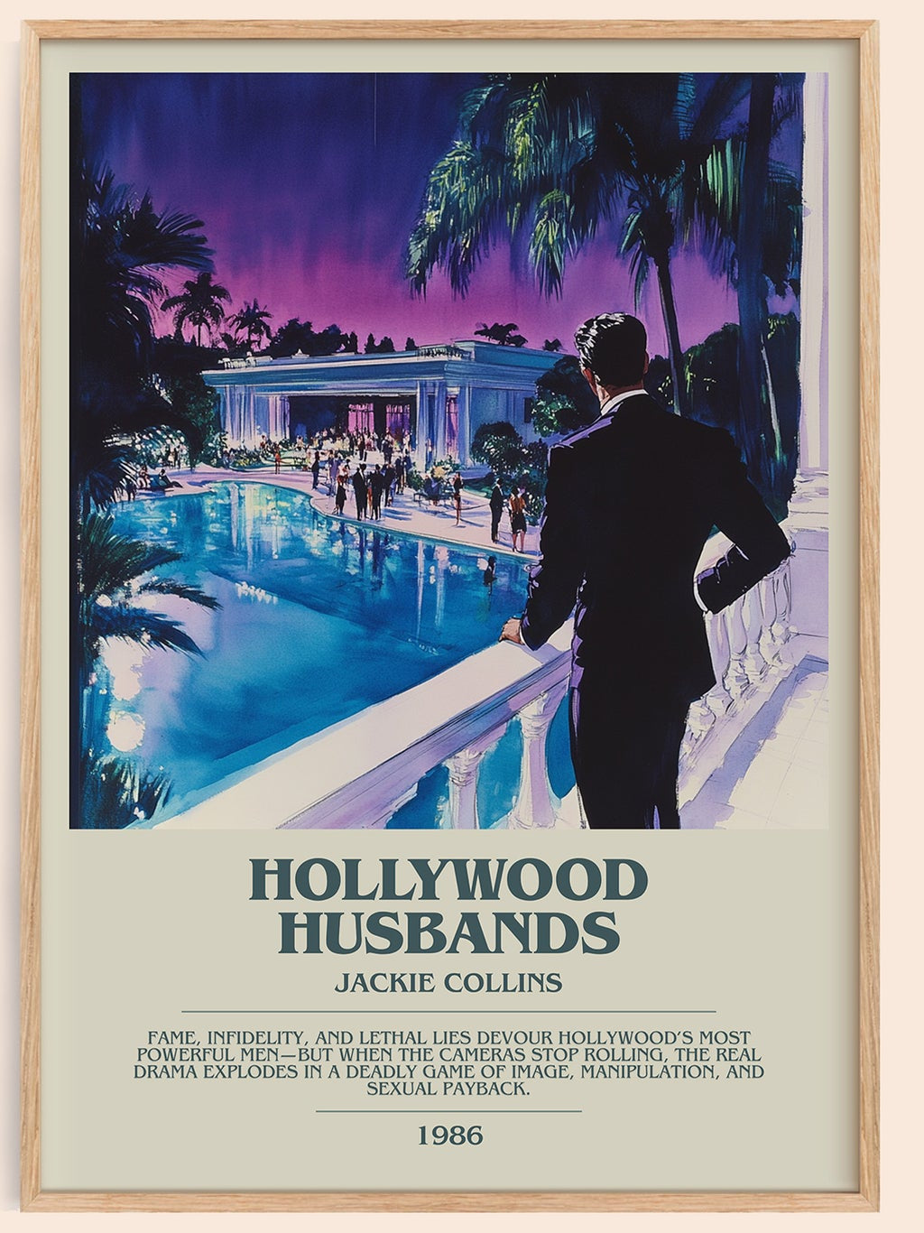 Hollywood Husbands bookish book poster by Jackie Collins – framed literary art print
