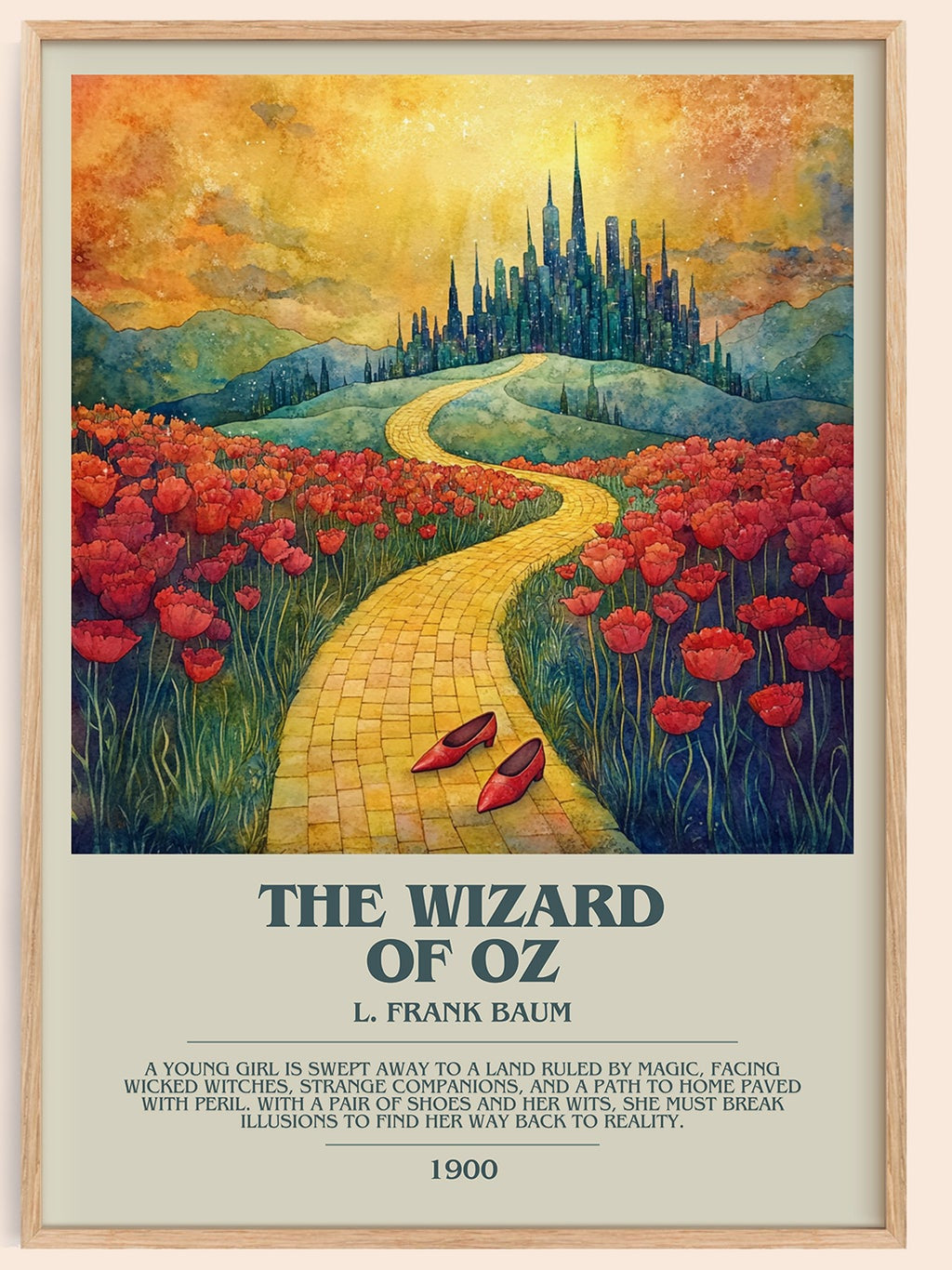 The Wizard Of Oz bookish book poster by L. Frank Baum – framed literary art print