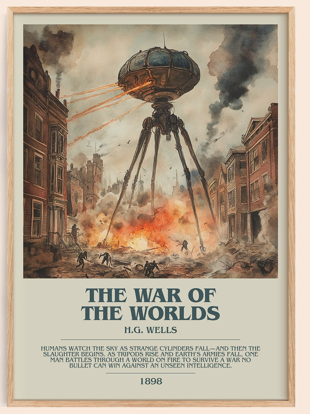 The War Of The Worlds bookish book poster by H.G. Wells – framed literary art print