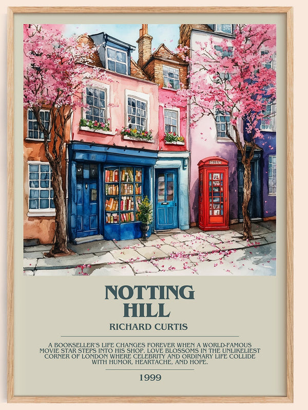 Notting Hill bookish book poster by Richard Curtis – framed literary art print