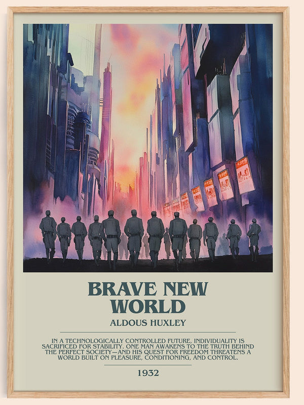 Brave New World bookish book poster by Aldous Huxley – framed literary art print