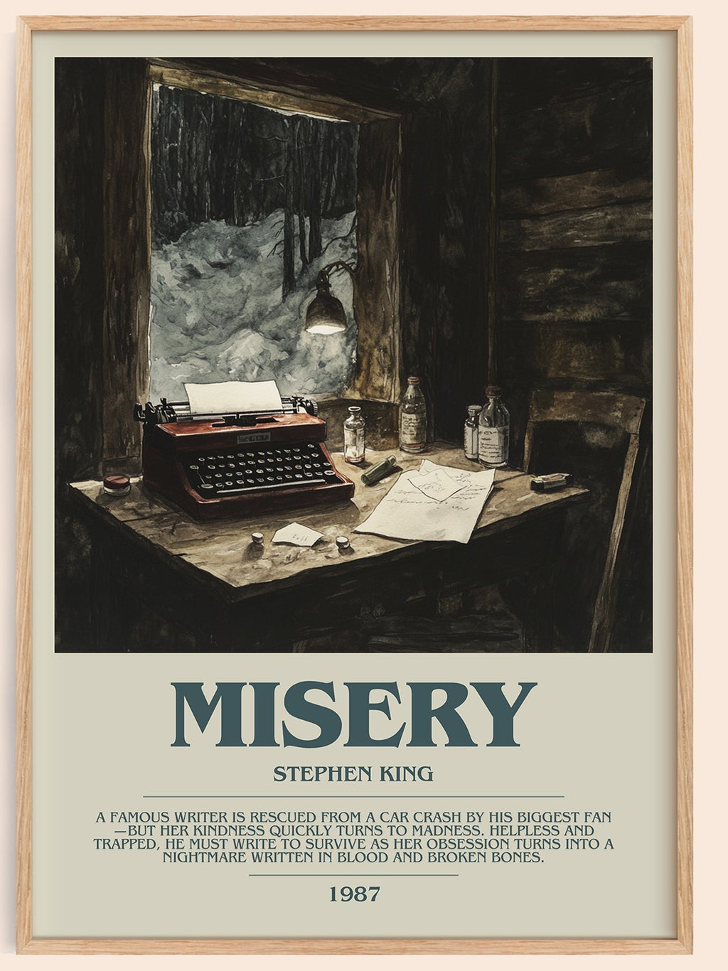 Misery bookish book poster by Stephen King – framed literary art print