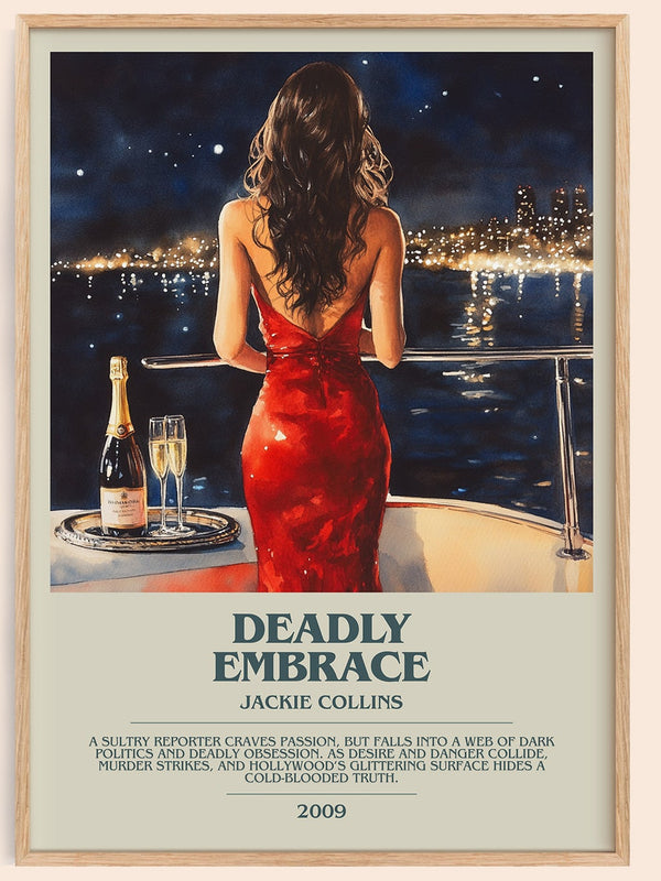 Deadly Embrace bookish book poster by Jackie Collins – framed literary art print