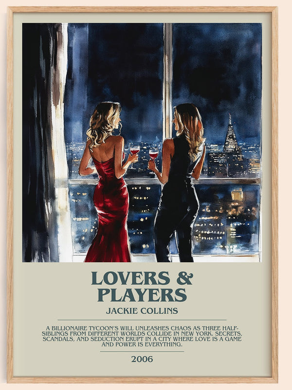 Lovers and Players bookish book poster by Jackie Collins – framed literary art print