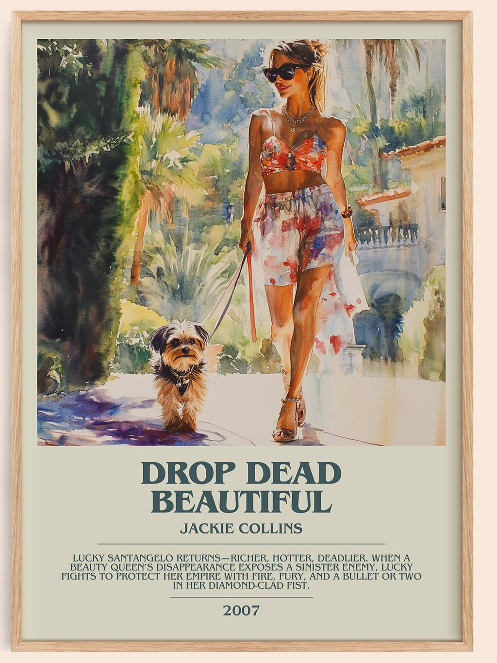 Drop Dead Beautiful bookish book poster by Jackie Collins – framed literary art print