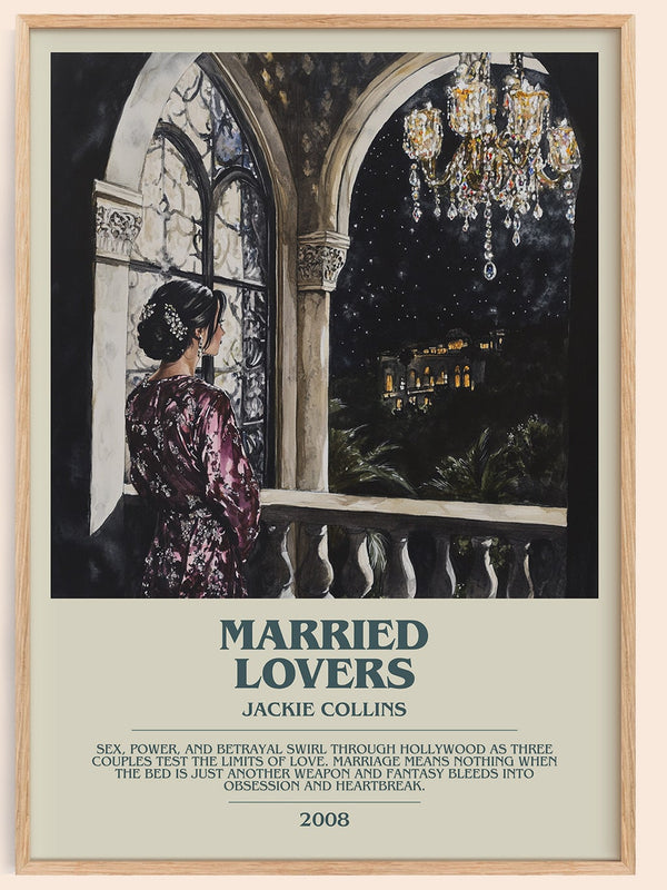 Married Lovers bookish book poster by Jackie Collins – framed literary art print