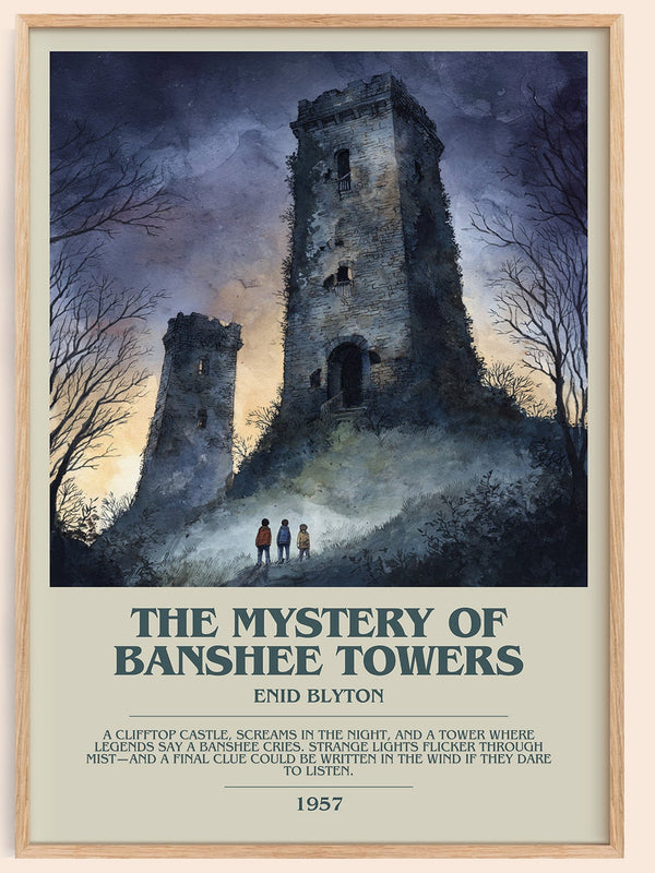 The Mystery Of Banshee Towers bookish book poster by Enid Blyton – framed literary art print