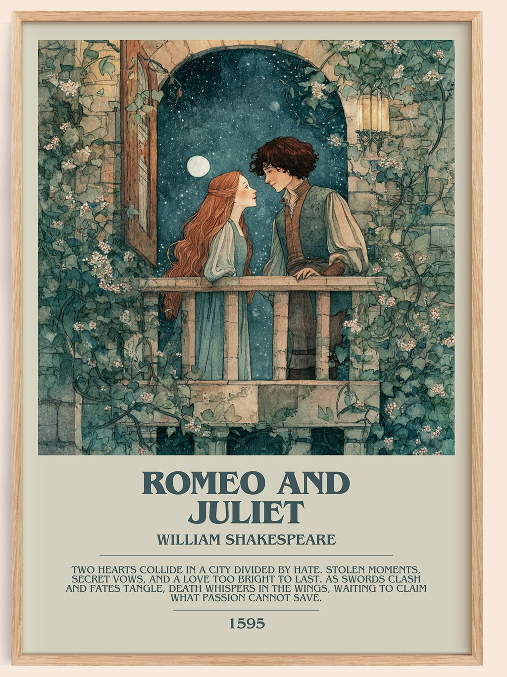Romeo and Juliet bookish book poster by William Shakespeare – framed literary art print