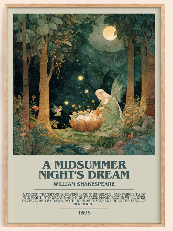 A Midsummer Night's Dream bookish book poster by William Shakespeare – framed literary art print