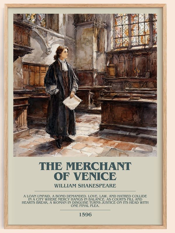 The Merchant of Venice bookish book poster by William Shakespeare – framed literary art print