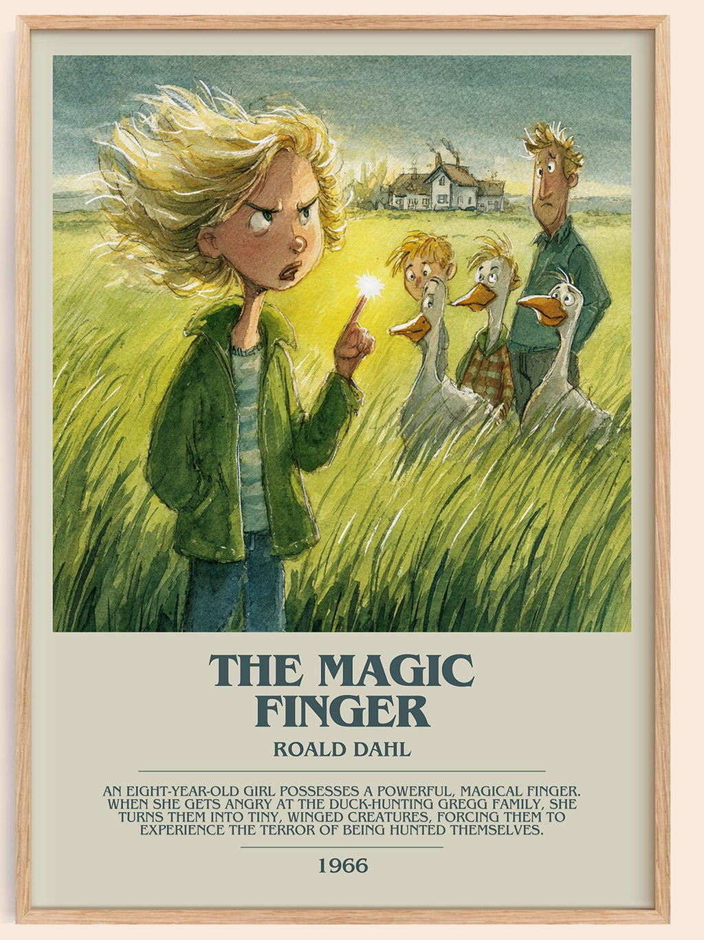 The Magic Finger bookish book poster by Roald Dahl – framed literary art print