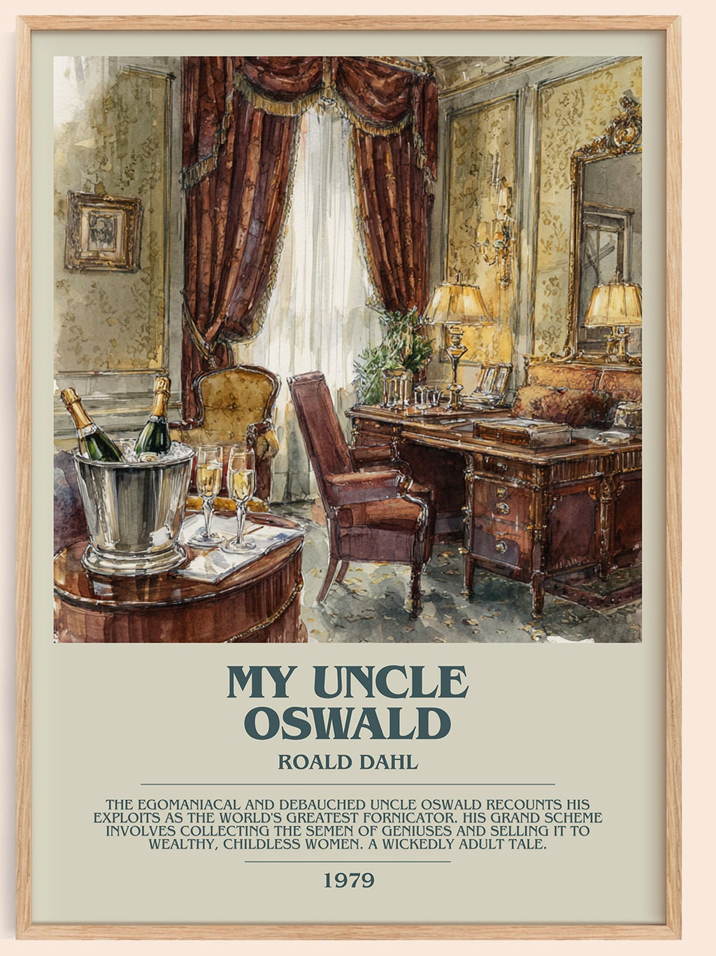 My Uncle Oswald bookish book poster by Roald Dahl – framed literary art print