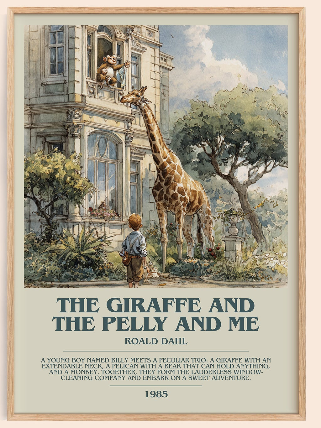 The Giraffe and the Pelly and Me bookish book poster by Roald Dahl – framed literary art print