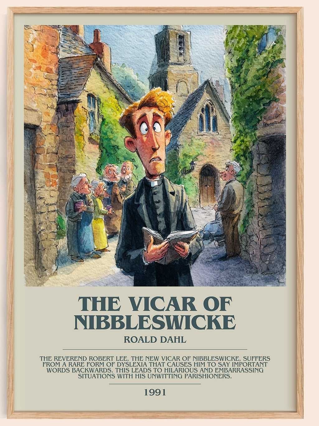 The Vicar of Nibbleswicke bookish book poster by Roald Dahl – framed literary art print