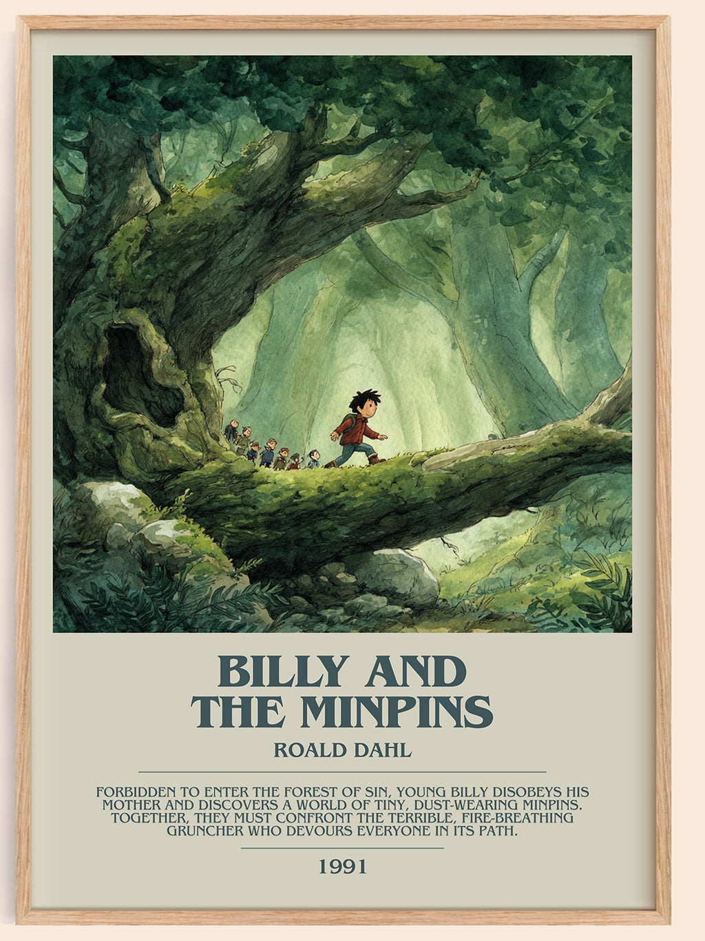Billy and the Minpins bookish book poster by Roald Dahl – framed literary art print