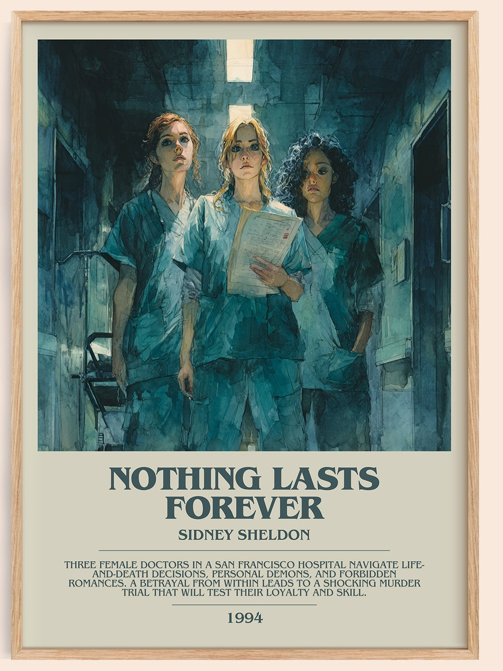 Nothing Lasts Forever bookish book poster by Sidney Sheldon – framed literary art print