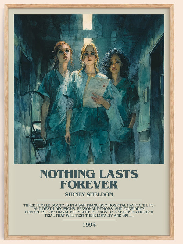 Nothing Lasts Forever bookish book poster by Sidney Sheldon – framed literary art print