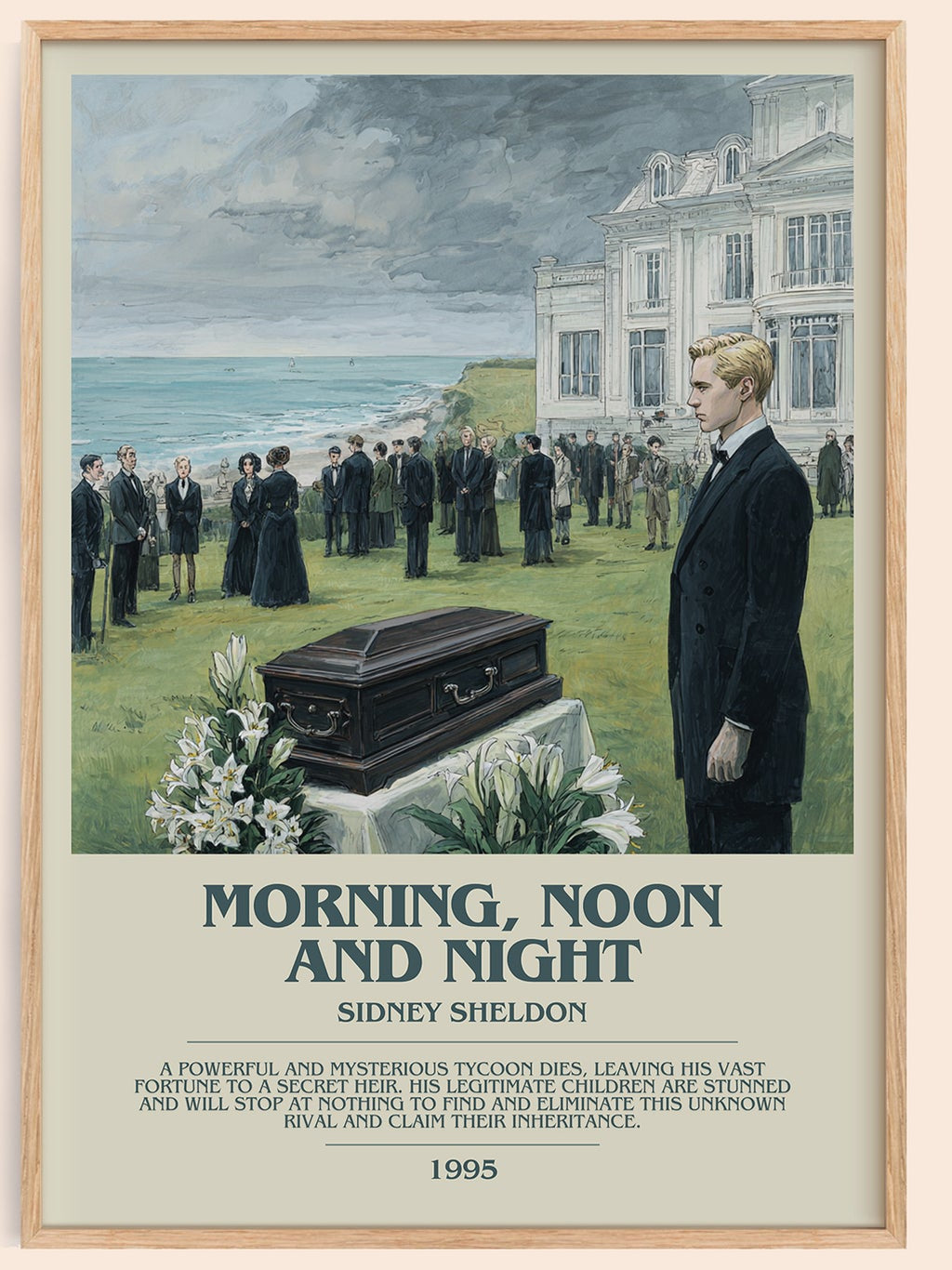 Morning, Noon and Night bookish book poster by Sidney Sheldon – framed literary art print