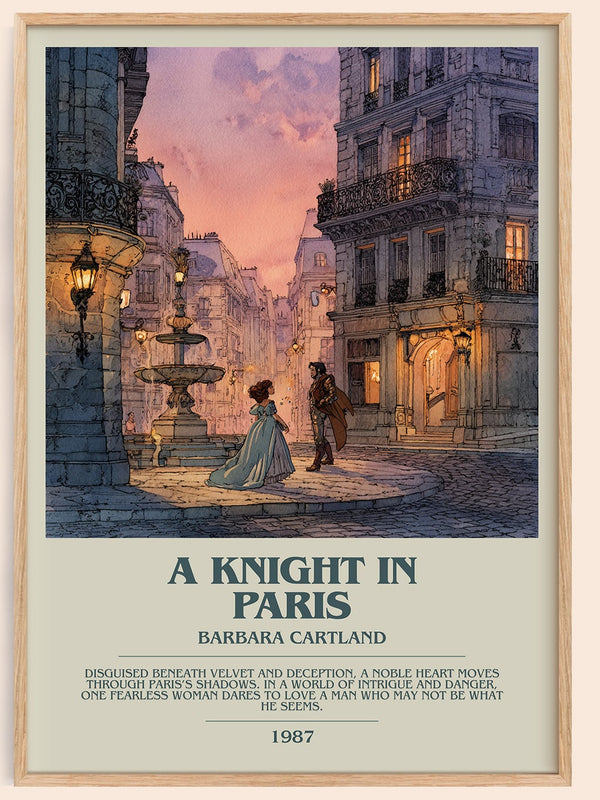 A Knight in Paris bookish book poster by Barbara Cartland – framed literary art print