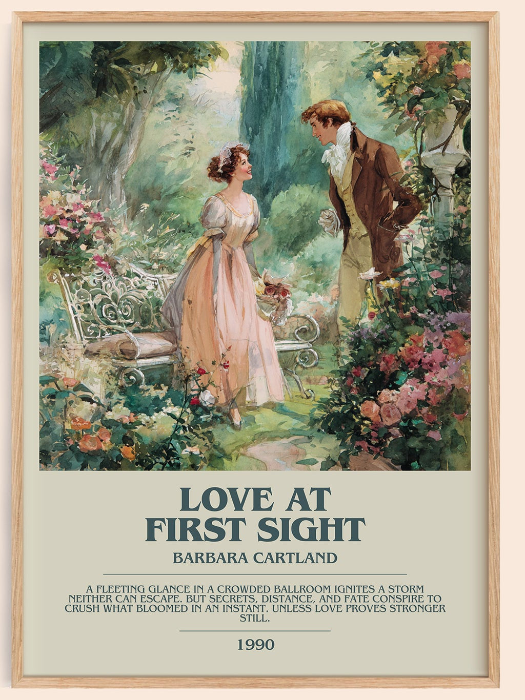 Love at First Sight bookish book poster by Barbara Cartland – framed literary art print