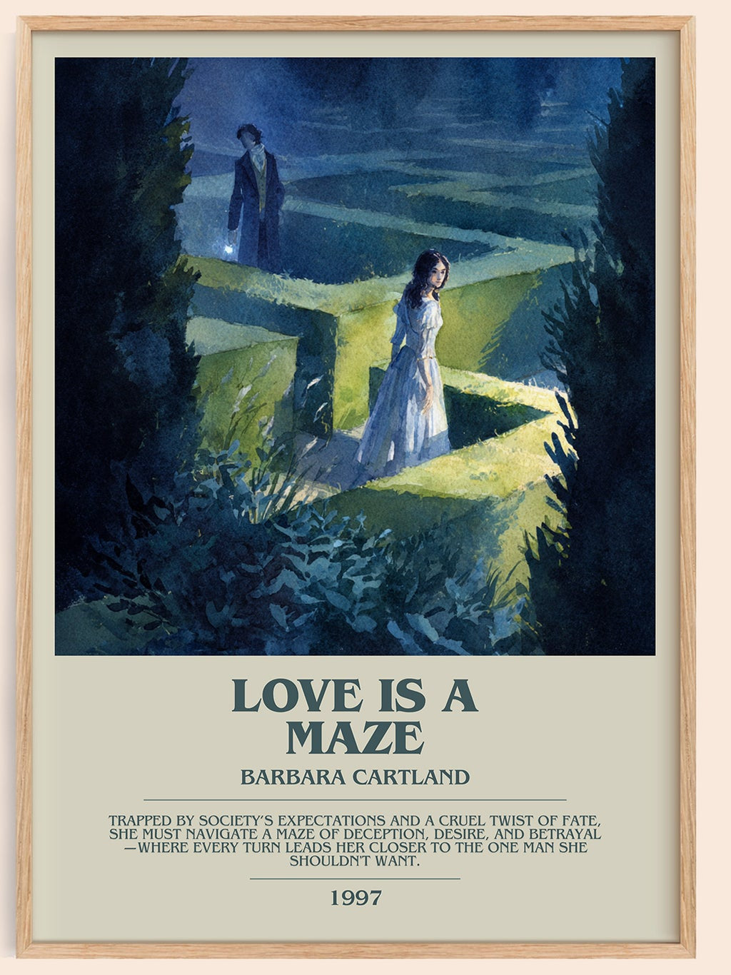 Love Is a Maze bookish book poster by Barbara Cartland. – framed literary art print