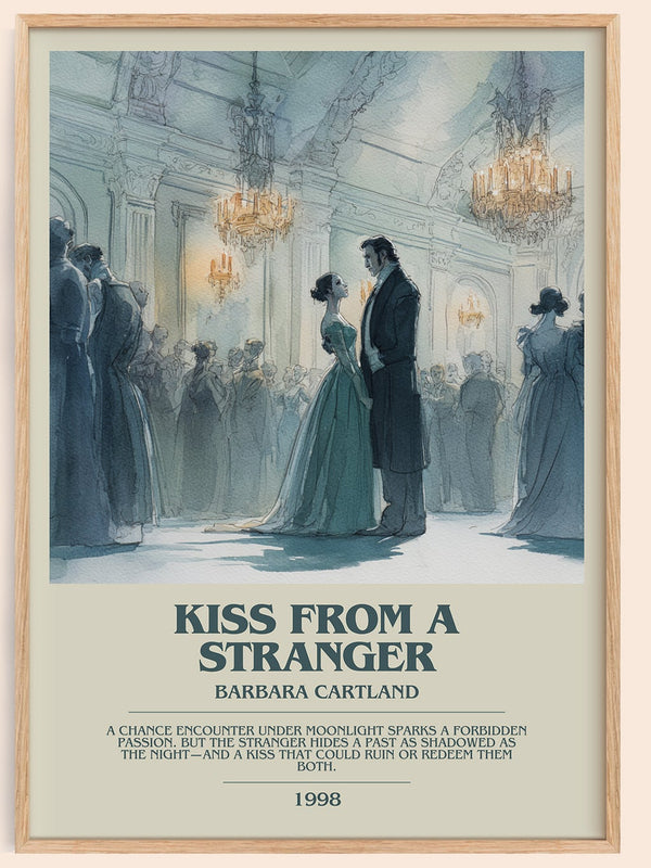 Kiss from a Stranger bookish book poster by Barbara Cartland – framed literary art print
