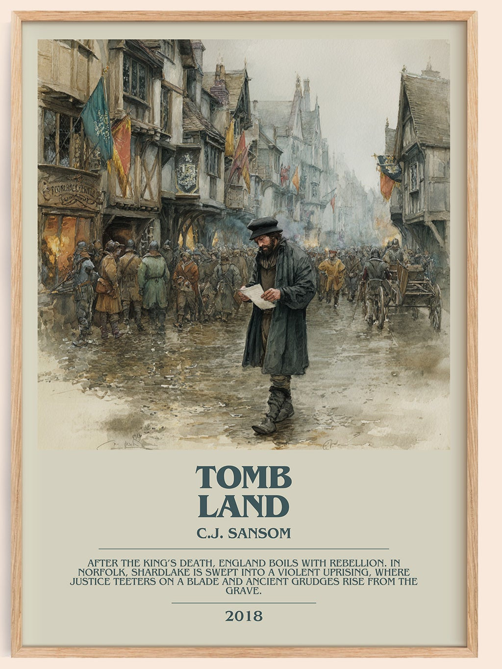 Tombland bookish book poster by C.J. Sansom – framed literary art print