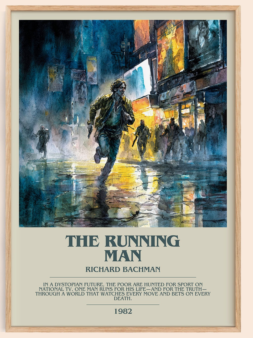 The Running Man bookish book poster by Richard Bachman – framed literary art print