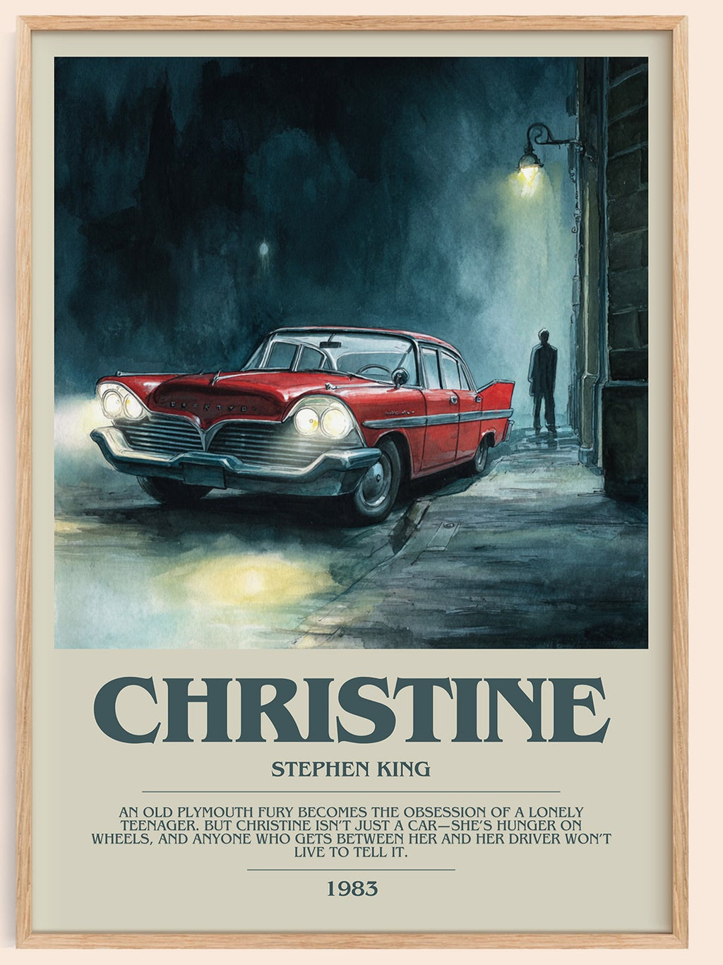 Christine bookish book poster by Stephen King – framed literary art print