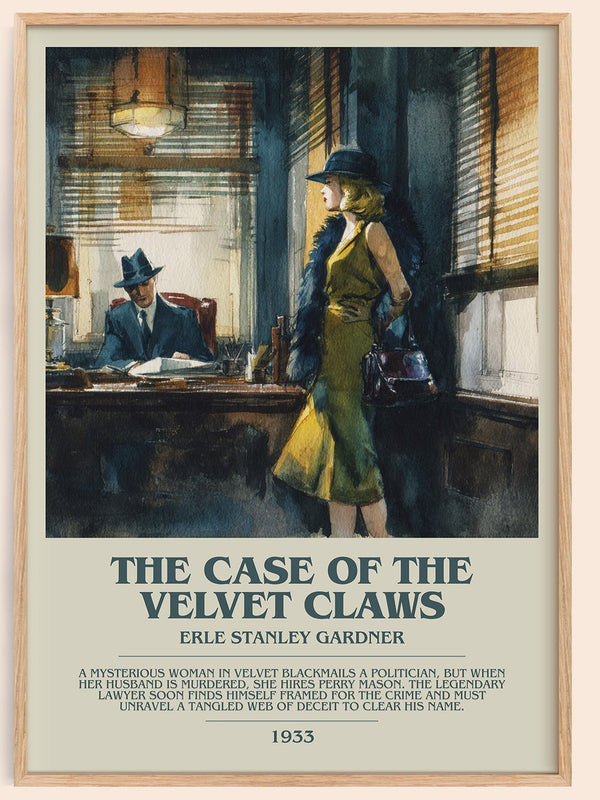 The Case of the Velvet Claws bookish book poster by Erle Stanley Gardner – framed literary art print