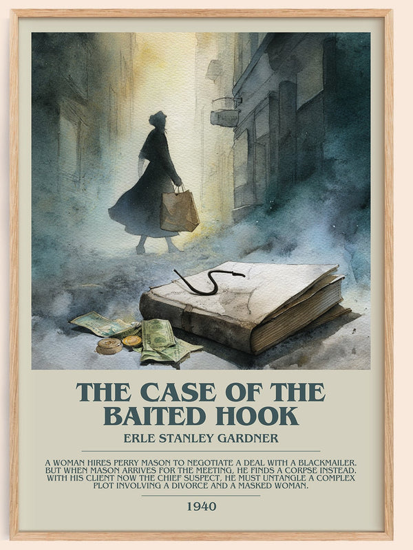 The Case of the Baited Hook bookish book poster by Erle Stanley Gardner – framed literary art print