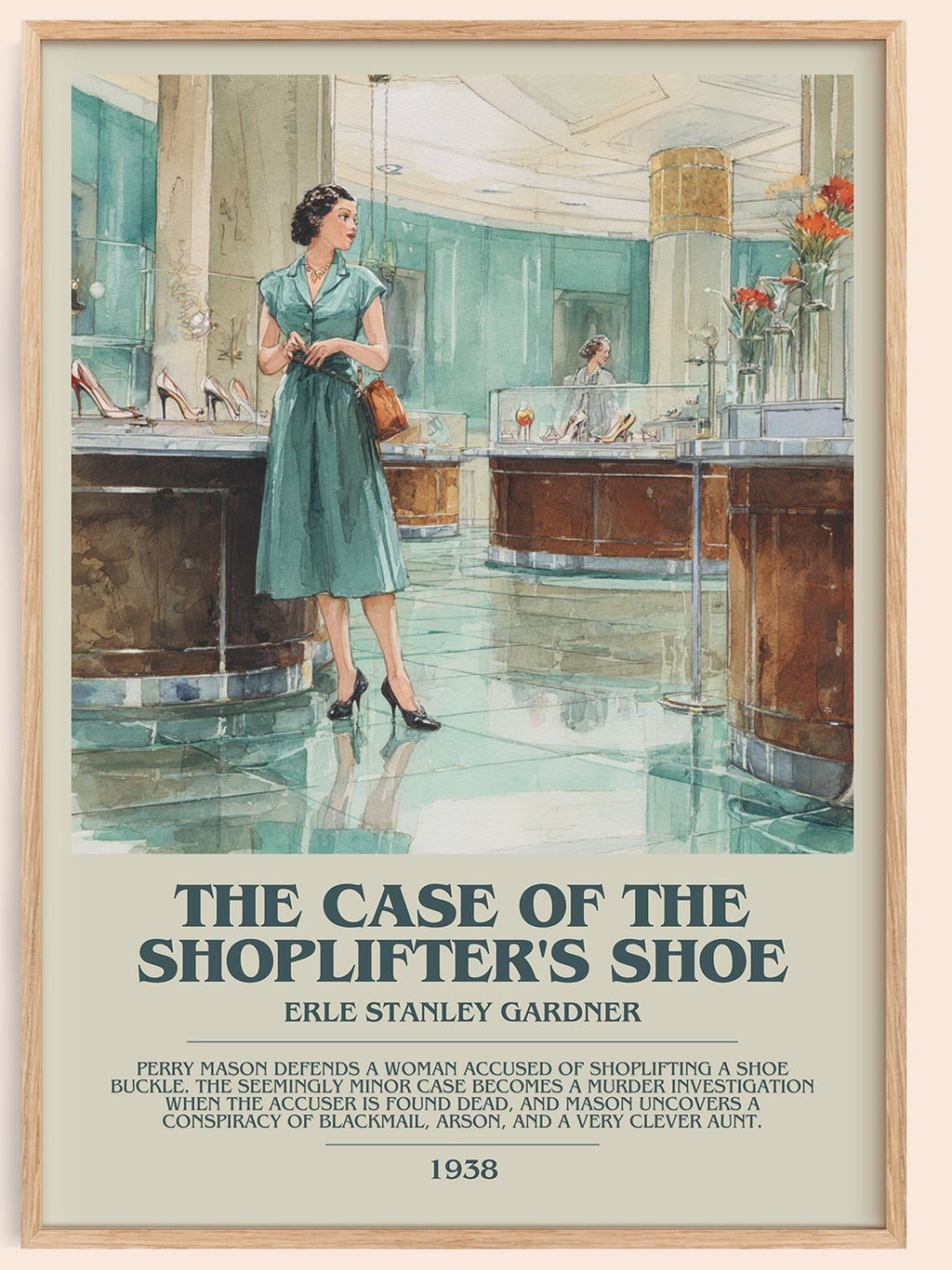 The Case of the Shoplifter's Shoe bookish book poster by Erle Stanley Gardner – framed literary art print