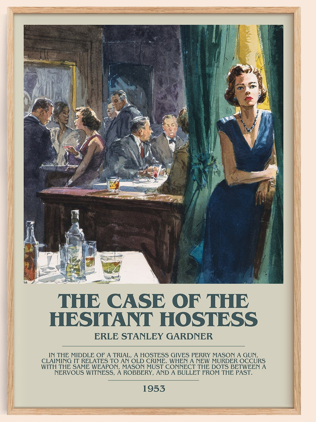 The Case of the Hesitant Hostess bookish book poster by Erle Stanley Gardner – framed literary art print