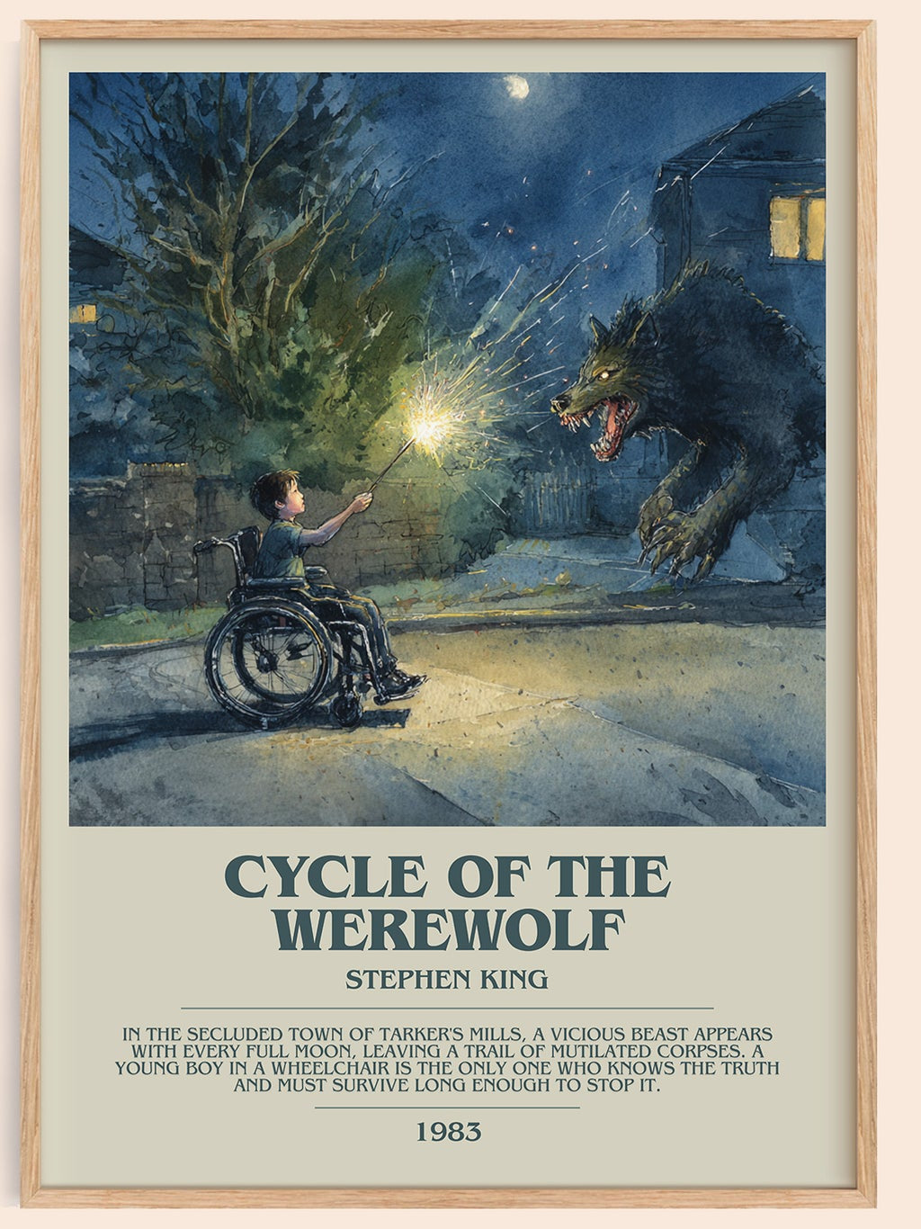 Cycle of the Werewolf bookish book poster by Stephen King – framed literary art print