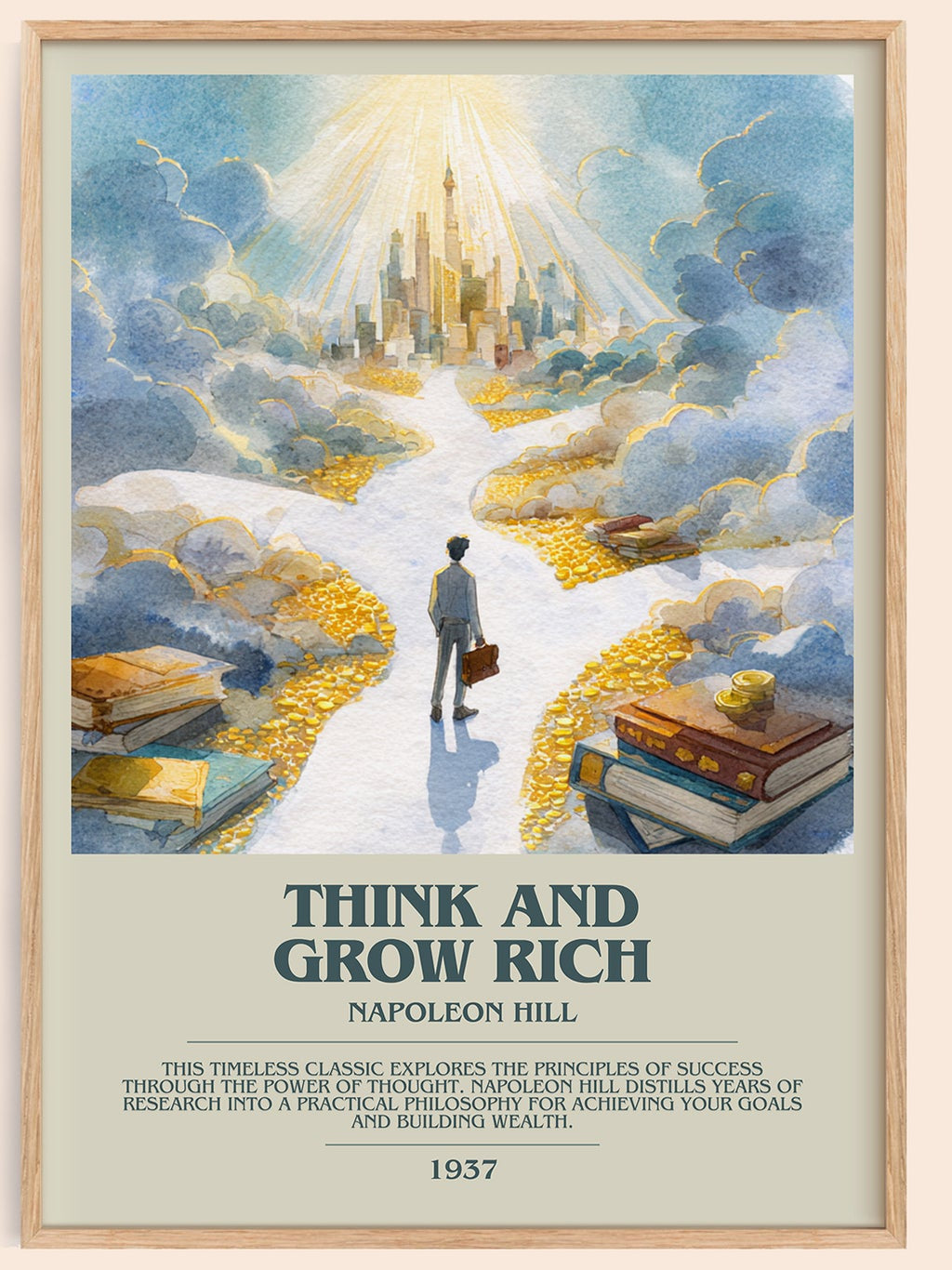 Think and Grow Rich bookish book poster by Napoleon Hill – framed literary art print