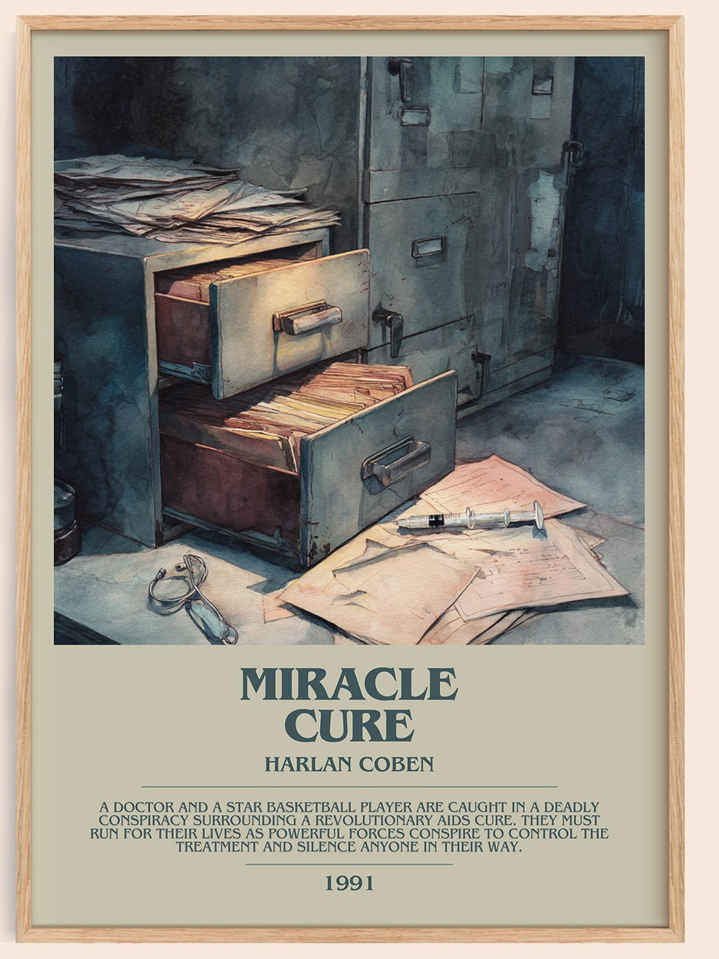 Miracle Cure bookish book poster by Harlan Coben – framed literary art print
