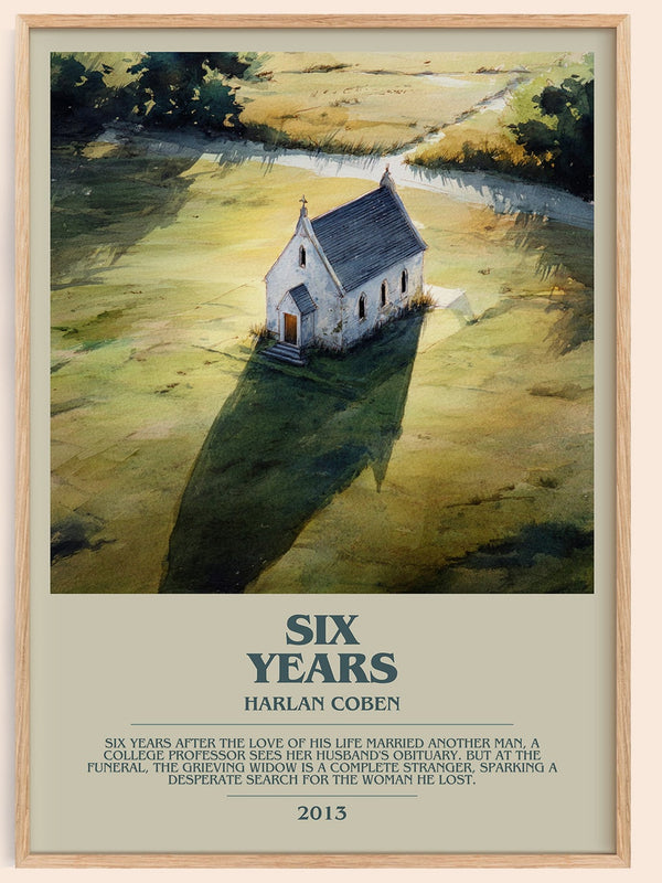 Six Years bookish book poster by Harlan Coben – framed literary art print